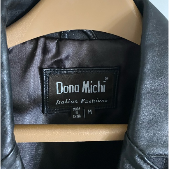 Dona Michi Leather Jacket Coat Women’s M Black Mid Length 3 Button with Pockets - Picture 3 of 8